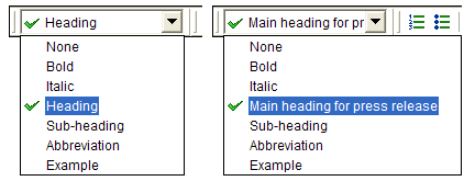 Screenshot of Styles drop-down menu