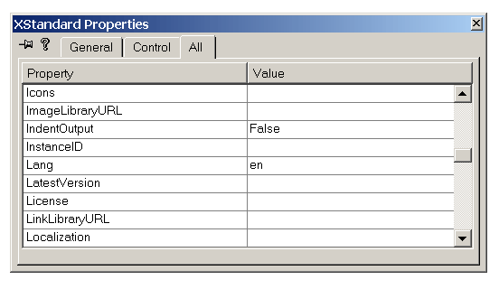 Screen shot of XStandard Properties dialog box.