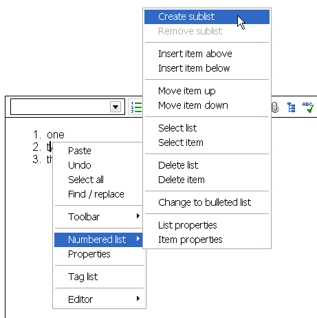 The list context menu.