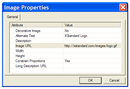 Image properties dialog box