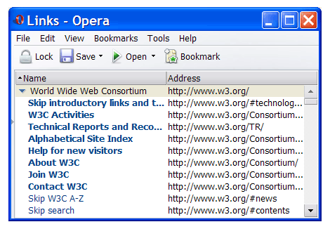Screen shot of a browser displaying all the links on a Web page.