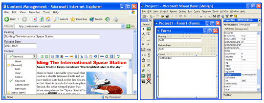 Screen shot showing the editor running in a Web browser and a desktop development environment.
