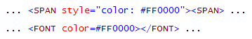 Markup of empty span and font tags.
