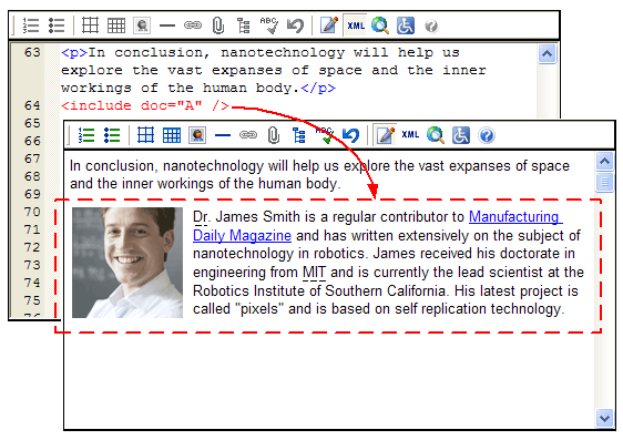 Screen shot of a custom element being replaced by a subdocument.