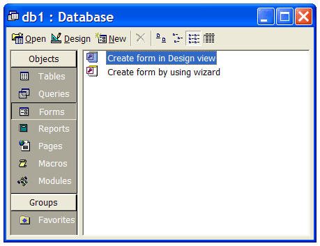 Create a new form dialog box in Access.