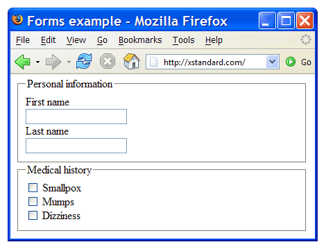 Screen shot showing a form separated into two sections with a border around each section.