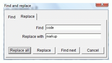 Screen shot of the replace dialog box.