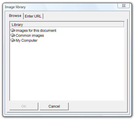 Screen shot of an image library dialog box showing multiple image libraries to select from.