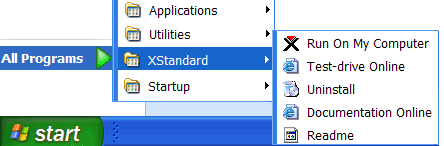 XStandard Start menu shortcuts
