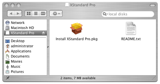 A folder containing Install XStandard Pro.pkg and README.txt.