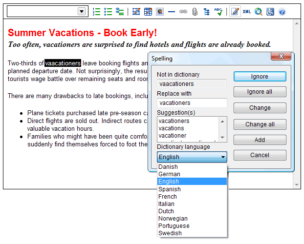 Screen shot showing the spell checker.