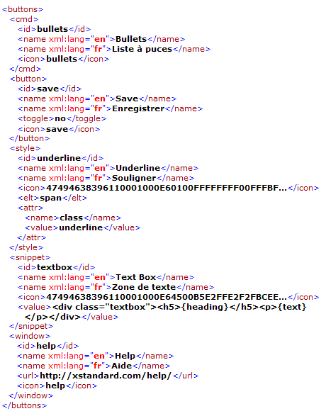 An example of buttons XML document.