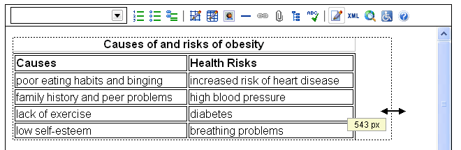 Dragging a table to its desired width.