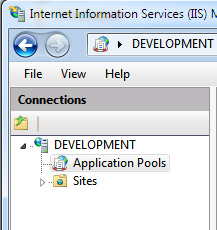 Screenshot of the Application Pools item in the Connections pane.