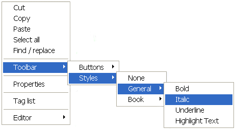 Editing text using the context menu.