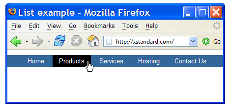 Screen shot of a horizontal navigation menu.